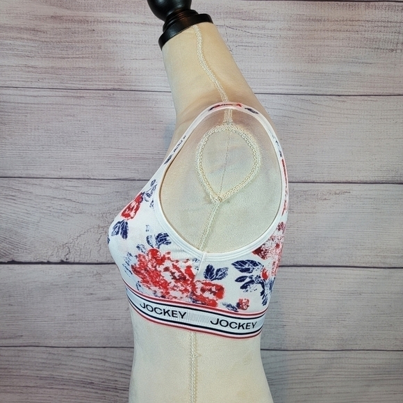 𝅺Jockey Floral Bralette No Padding Red White Blue Size Small - Picture 2 of 7
